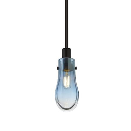 Besa Lighting Wish Stem Pendant, Blue/Clear, Black Finish, 1x40W Incandescent 1TT-WISHBL-BK